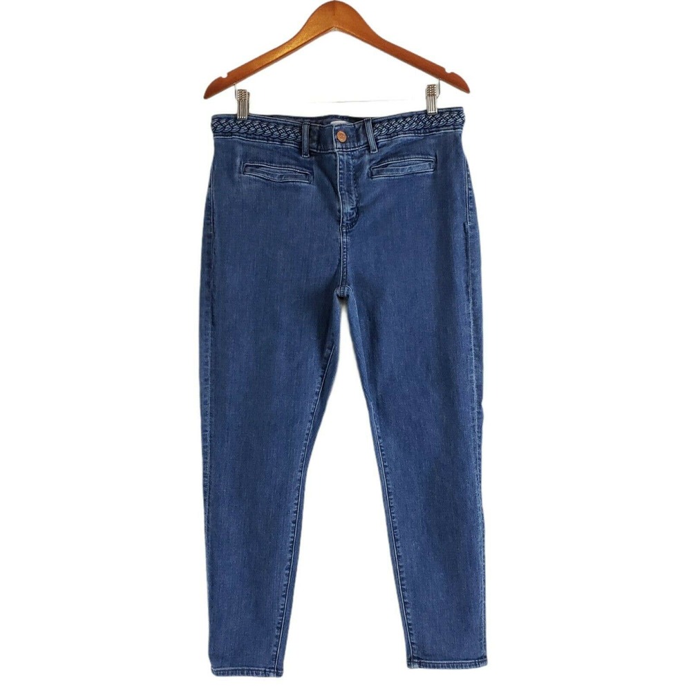 Loft Modern Skinny Jeans Size 14/32 Braided Waist Band Ankle Mid Rise Med Wash